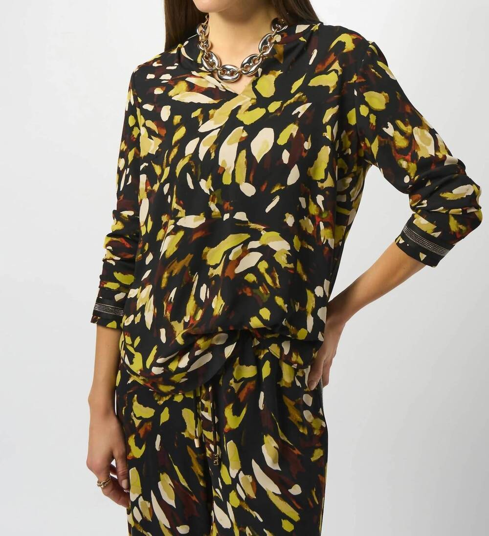NEW JOSEPH RIBKOFF animal print long sleeve top in black/multi